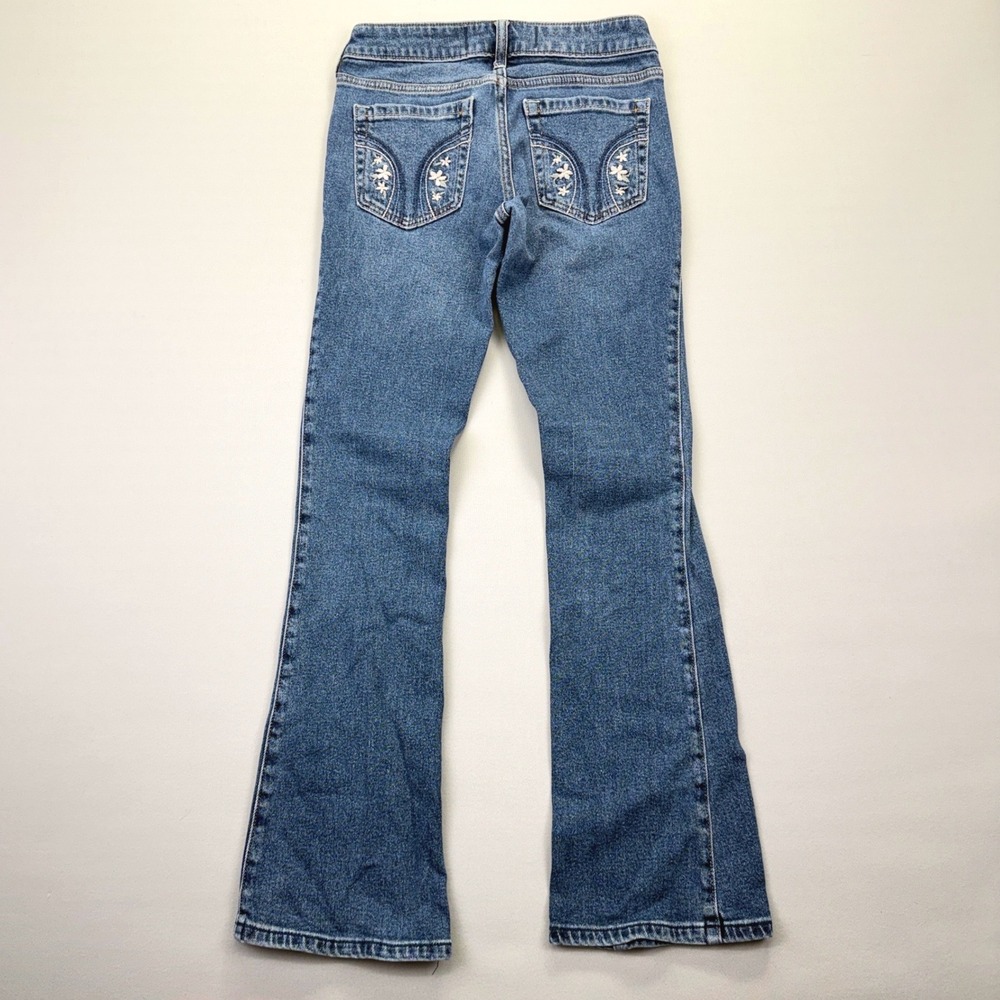 Hollister Low-Rise Bootcut Jeans Size 0 25 Cotton Blue Y2K Floral Embroidered